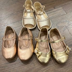 Girls gold and rose gold, soft leather and orthopedic sole shoes size 4